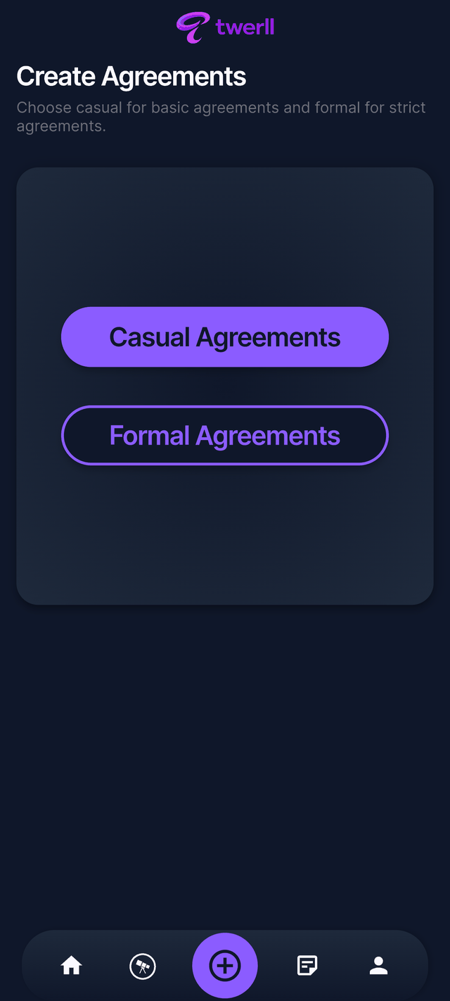 Choosing between a casual and a formal agreement in Twerll